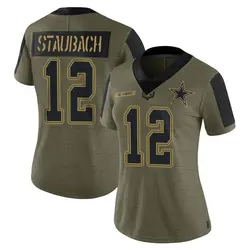 Nike Roger Staubach Dallas Cowboys Women's Limited Olive 2021 Salute To Service Jersey
